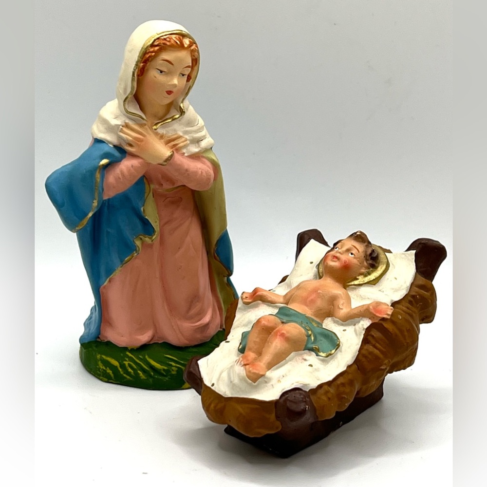 Vintage Hand Painted Italy Nativity Set of 2 Figurines Mary & Baby Jesus